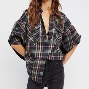 Free People Constellations Within Button Down Star Plaid Flannel Shirt Medium